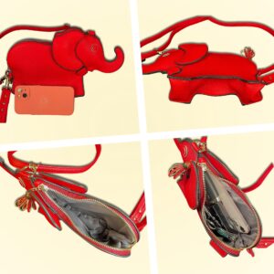 XACKWUERO Cute PU Leather Shoulder Bag Fashion Elephant Purse Novelty Animal Shaped Purse Elephant Gifts for Women (Red)