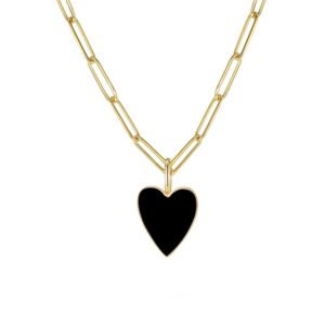 meeran heart necklace for women,preppy jewelry dainty paperclip chain necklace for women,cute black heart preppy necklaces 16+2 inches