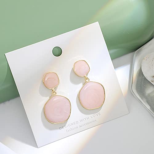 Flairs New York Marble Drop Dangle Earrings Set (Baby Pink Marble, Pack of 1 Pair)