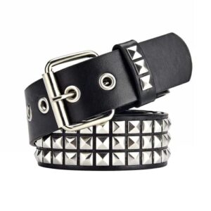 snceaw studded belt, metal punk rock rivet belt with bright pyramid studded for women men (black)