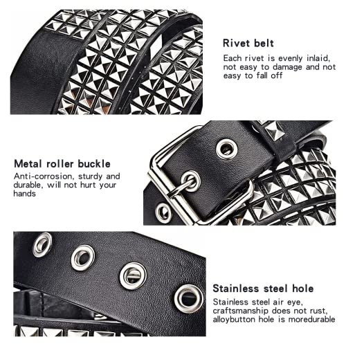 SNCEAW Studded Belt, Metal Punk Rock Rivet Belt with Bright Pyramid Studded for Women Men (Black)