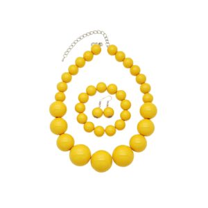 BA UNIQUE FASHION Women's Chunky Large Simulated Pearl Statement Necklace, Bracelet, Earring Set (Cyber Yellow)