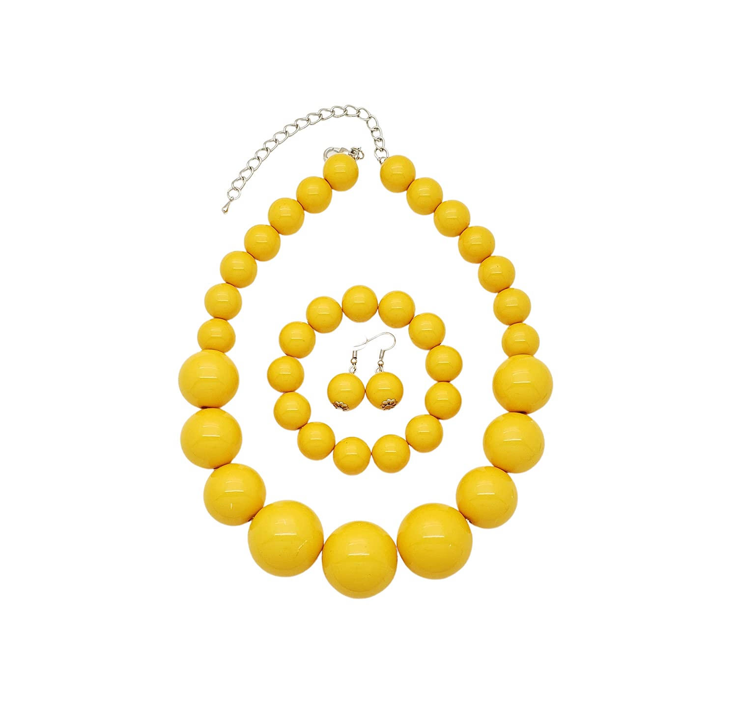 BA UNIQUE FASHION Women's Chunky Large Simulated Pearl Statement Necklace, Bracelet, Earring Set (Cyber Yellow)