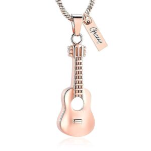 Yinplsmemory Cremation Jewelry for Ashes Guitar Urn Necklace for Ashes Customize Stainless Steel Memorial Pendant Keepsake Urn-Customize Available