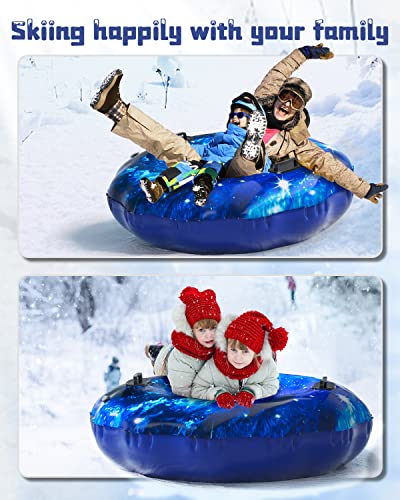 Snow Tube 55" Plus Size, TOSKIESGO Snow Sled for Adults and Kids with 1mm Cold-Proof and Heavy Duty Material, Easy to Carry, Thickening Inflatable Snow Tube with Sturdy Handles