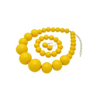 BA UNIQUE FASHION Women's Chunky Large Simulated Pearl Statement Necklace, Bracelet, Earring Set (Cyber Yellow)