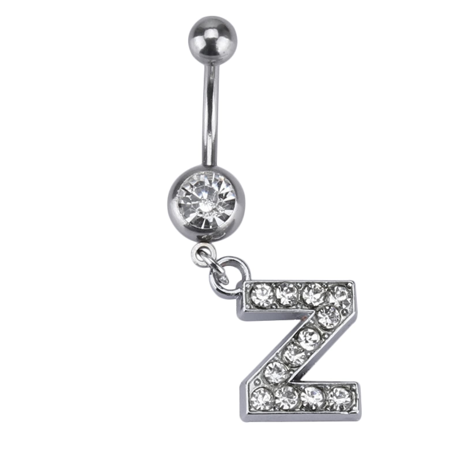 Dangle Belly Button Rings Initial 14G Surgical Steel Navel Ring 26 Letters Cubic Zirconia Body Piercing (Z)