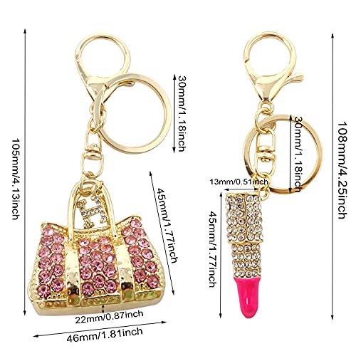 Honbay 2PCS Cute Crystal Lipstick Handbag Style Keychain Bling Bling Rhinestone Car Key Decoration Blingbling Key Purse Keyring for Bag Wallet Handbags Backpack (2 Style)