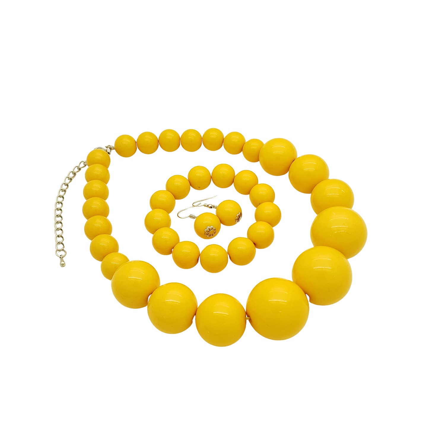 BA UNIQUE FASHION Women's Chunky Large Simulated Pearl Statement Necklace, Bracelet, Earring Set (Cyber Yellow)