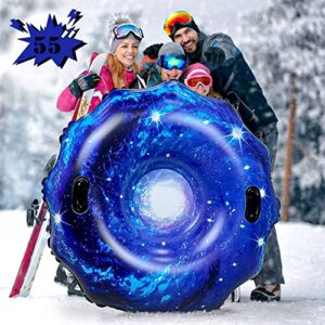 snow tube 55" plus size, toskiesgo snow sled for adults and kids with 1mm cold-proof and heavy duty material, easy to carry, thickening inflatable snow tube with sturdy handles