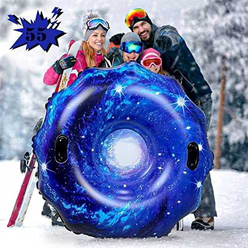 Snow Tube 55" Plus Size, TOSKIESGO Snow Sled for Adults and Kids with 1mm Cold-Proof and Heavy Duty Material, Easy to Carry, Thickening Inflatable Snow Tube with Sturdy Handles