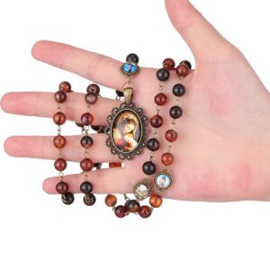 diyalo Servite Rosary of the Seven Sorrows 7 Prayer Beads Chain Religious Holy Blessed Virgin Mary Pendant Y-Necklace (Dark Brown Agate Beads)