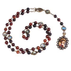 diyalo Servite Rosary of the Seven Sorrows 7 Prayer Beads Chain Religious Holy Blessed Virgin Mary Pendant Y-Necklace (Dark Brown Agate Beads)