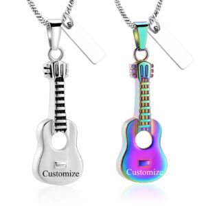 Yinplsmemory Cremation Jewelry for Ashes Guitar Urn Necklace for Ashes Customize Stainless Steel Memorial Pendant Keepsake Urn-Customize Available