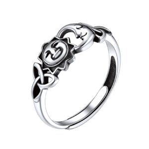 chicsilver 925 sterling silver sun moon universe faces ring vintage dainty irish celtic trinity knot band ring for women adjustable