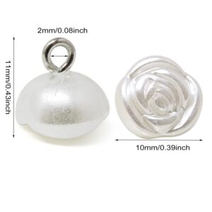 Honbay 60PCS Plastic Rose Shape Buttons Half Domed Pearl Buttons with Metal Shank for Wedding Dress Sweaters Shirts and Other Craft Projects (10mm/0.4inch)