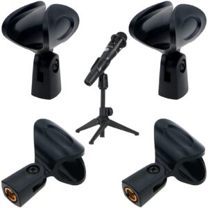 4 Pack Universal Microphone Clip Holder with 5/8" Male to 3/8" Female Screw Adapter Suitable for Handheld Microphones