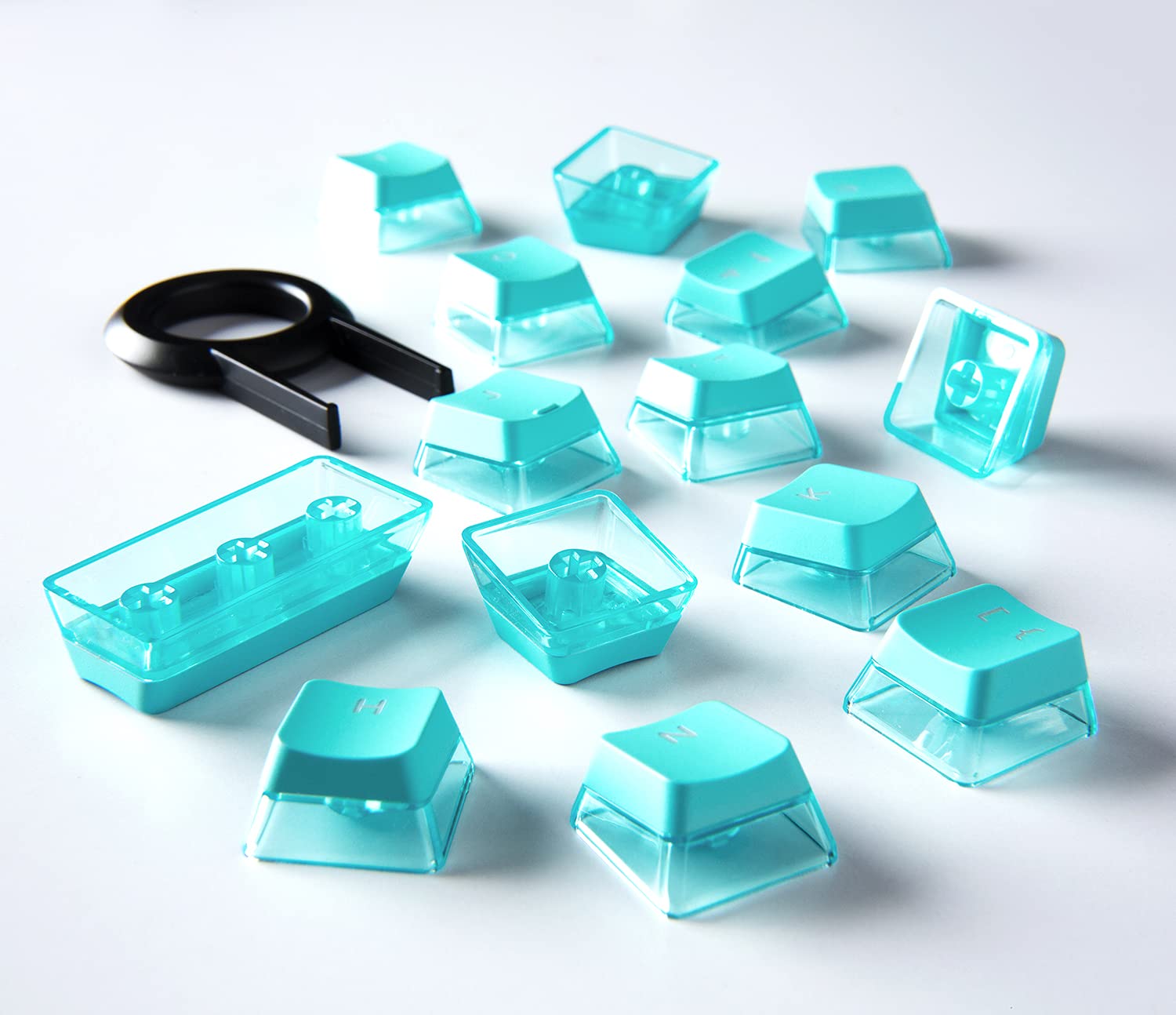 GUNMJO Crystal Pudding Keycap for Gaming Keyboard with Cherry MX Switches, ABS Translucent Keycaps for Backlit Mechanical Keyboard, OEM Profile 104 Keys with 6.25U Space Bar, Painted Teal Color