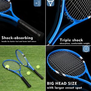 Layway Tennis Rackets 2 Players Recreational for Beginners ,Pre-Strung 27 Inch Light Adult Racquet Set for Women Men with Tennis Balls,Overgrips and Carry Bag (Blue)