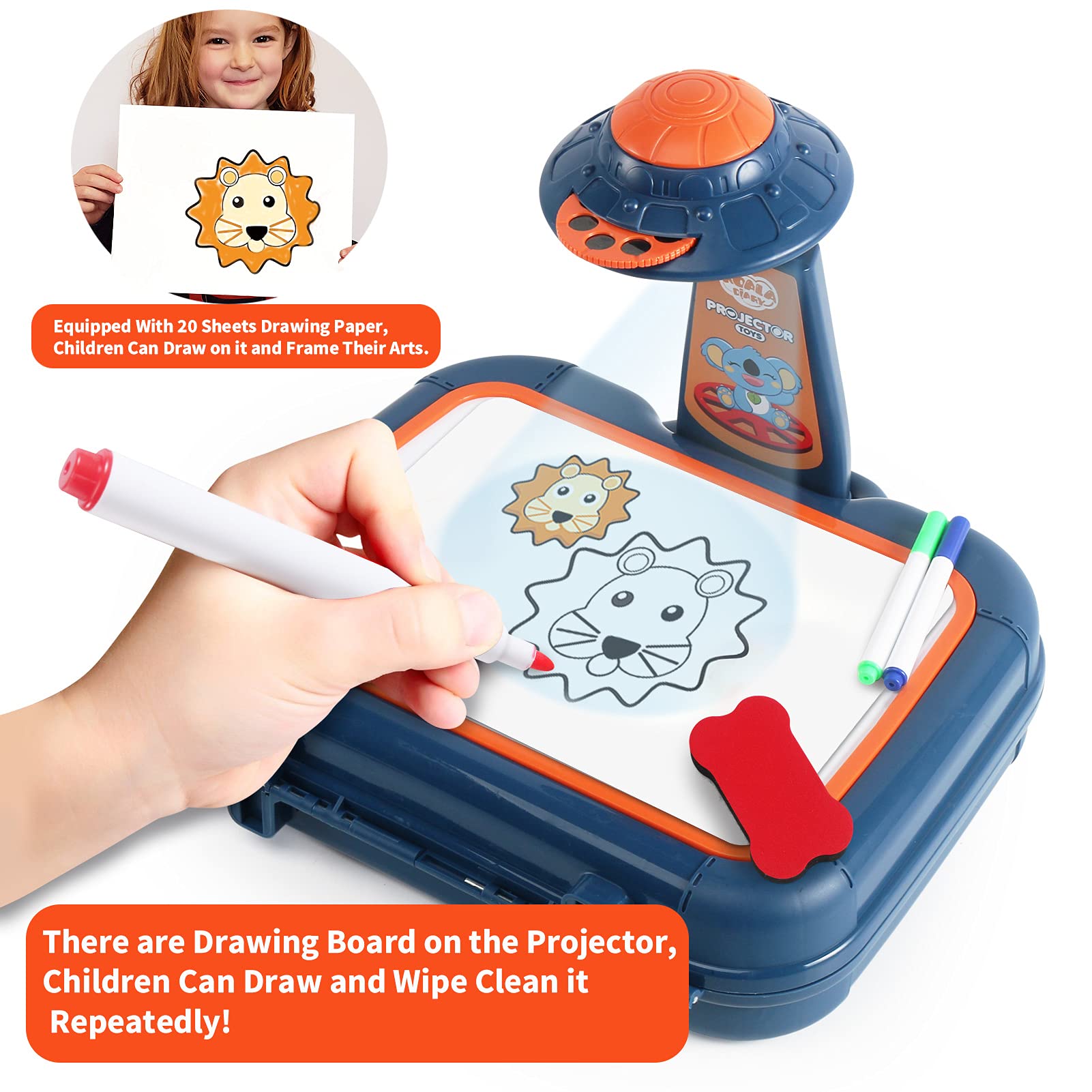 Drawing Projector for Kids, Toys for Girls 4-6, Art Sketch Projector Drawing and Tracing Include 64 Projection Image, Color Pen, Drawing Stencil, Kids Learn How to Draw Toys Set for Boys Girl ages 3-5