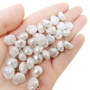 Honbay 60PCS Plastic Rose Shape Buttons Half Domed Pearl Buttons with Metal Shank for Wedding Dress Sweaters Shirts and Other Craft Projects (10mm/0.4inch)