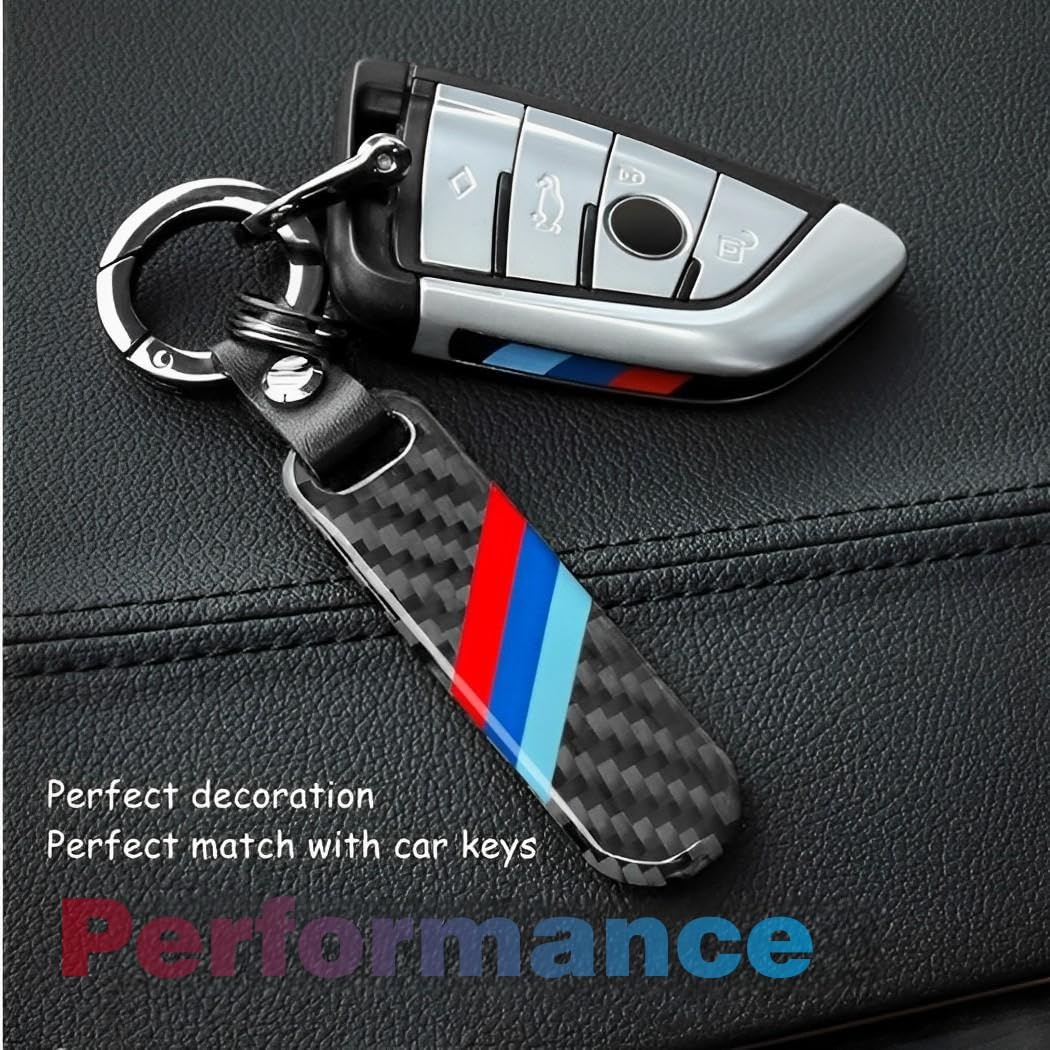 QOMAGO Car M 3 color keychain carbon fiber resin leather alloy Set Fashion Sports car keyring