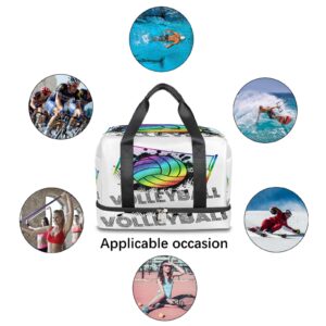 Rainbow Volleyball Sports Gym Bag with Shoes Compartment,Sport Ball Travel Duffel Bag for Men Women Boys Girls Teens Overnight Weekend Yoga Workout Bag Training Handbag