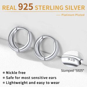 ChicSilver 925 Sterling Silver Small Chunky Hoop Earrings Hypoallergenic Wide Rounded Thick Tube Hoop Earrings White Gold Plated Silver Huggie Hoop Earrings for Women 8MM