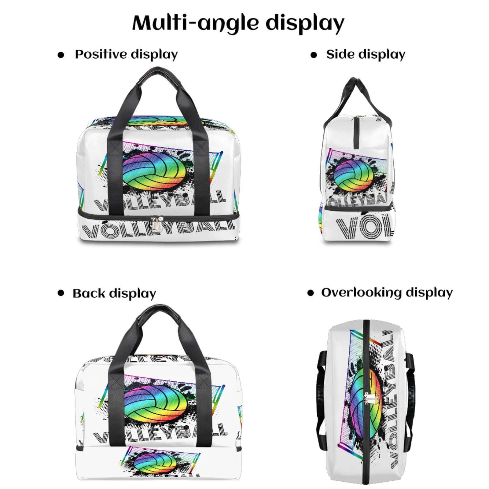 Rainbow Volleyball Sports Gym Bag with Shoes Compartment,Sport Ball Travel Duffel Bag for Men Women Boys Girls Teens Overnight Weekend Yoga Workout Bag Training Handbag