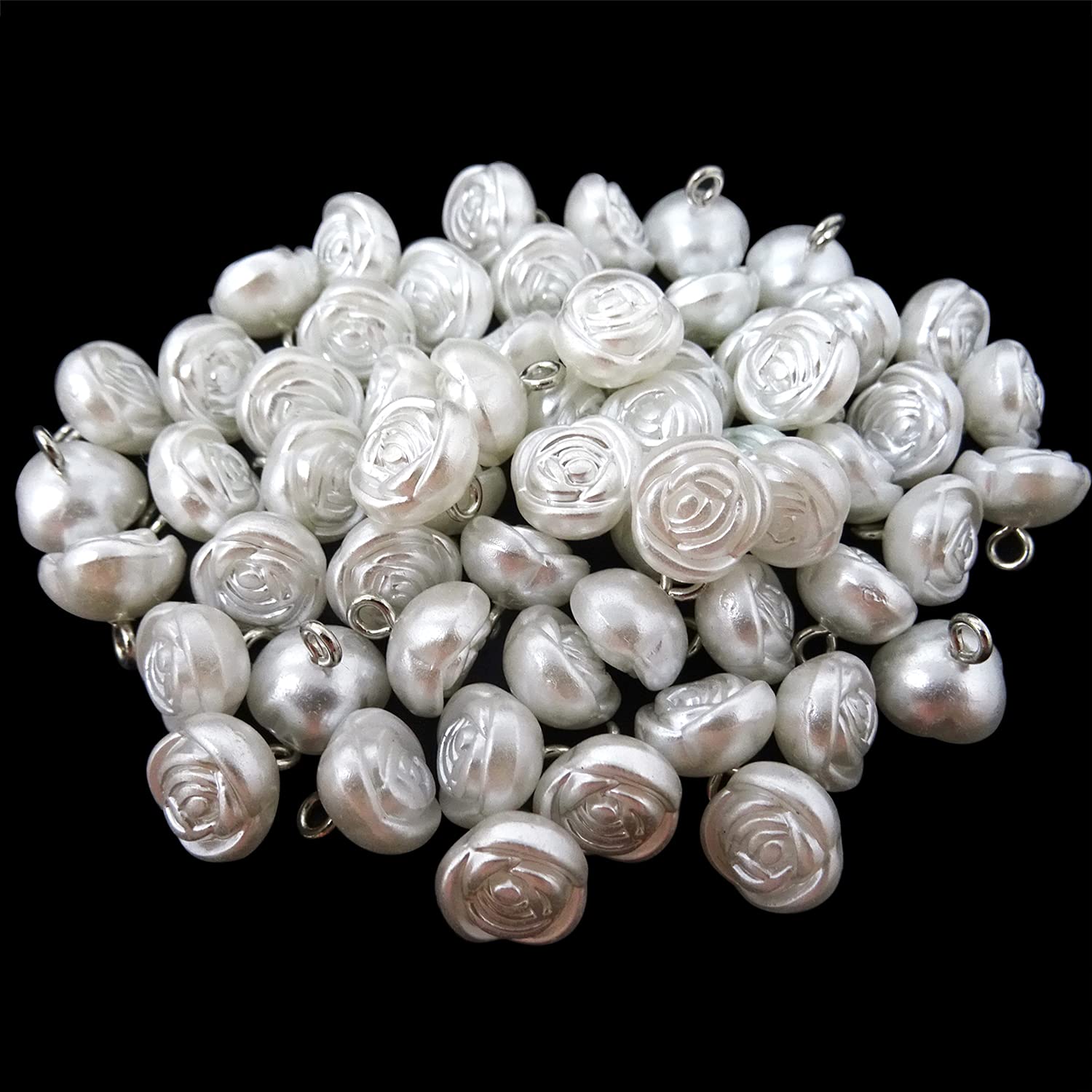 Honbay 60PCS Plastic Rose Shape Buttons Half Domed Pearl Buttons with Metal Shank for Wedding Dress Sweaters Shirts and Other Craft Projects (10mm/0.4inch)