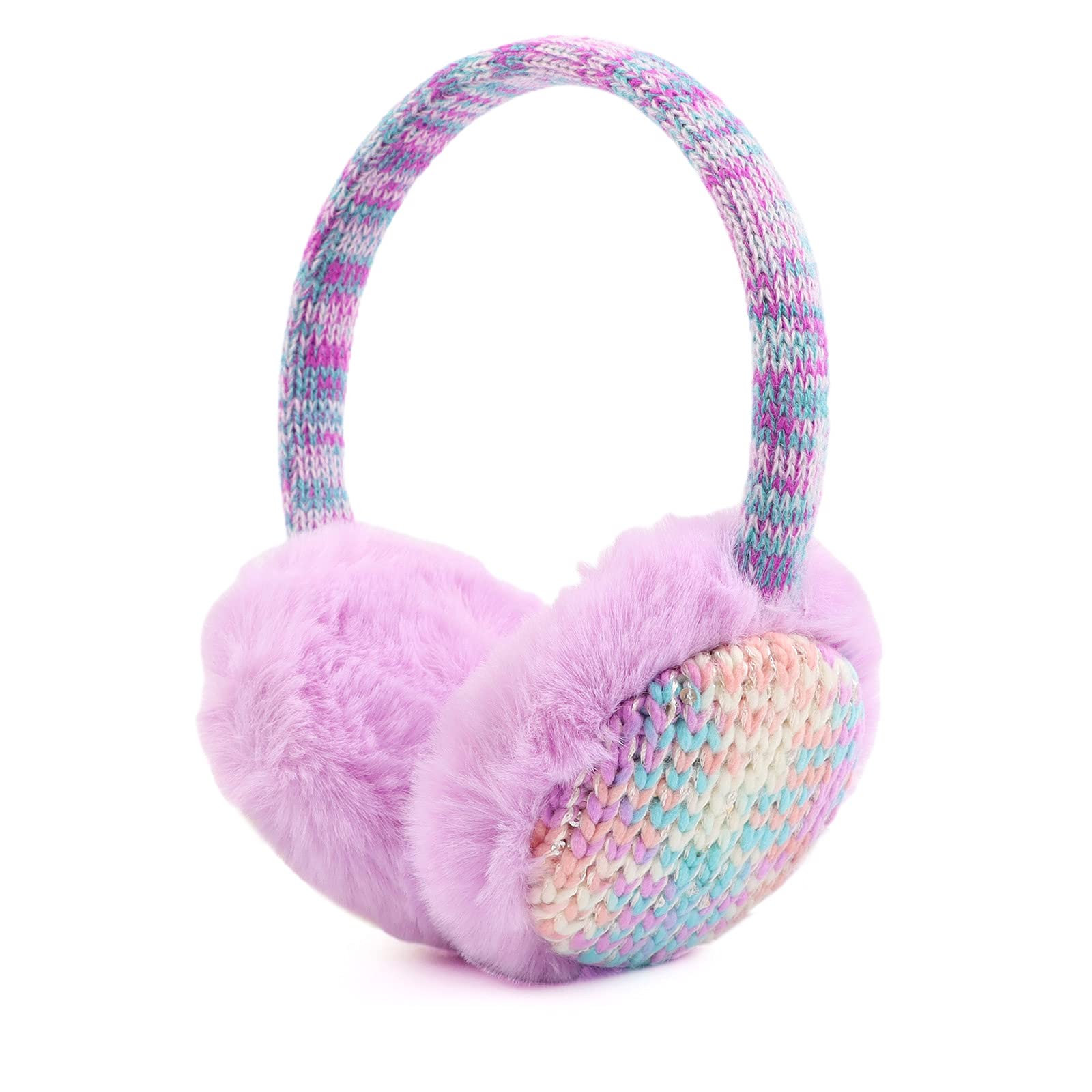 Winter EarMuffs for Kids Outdoor Boys Knitted Ear Cover Plush Toddler Girls Ear Warmer 3-8 Years (Purple)