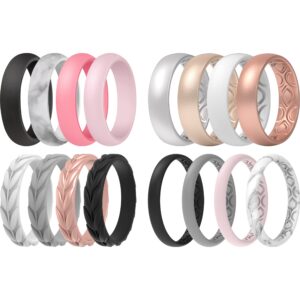 ThunderFit Silicone Wedding Bands for Women, 16 Mixed Stackable Rubber Engagement Rings