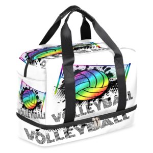 rainbow volleyball sports gym bag with shoes compartment,sport ball travel duffel bag for men women boys girls teens overnight weekend yoga workout bag training handbag