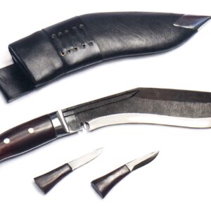 ESK GROUP Panawal Kukri Knife – 10 Inch Blade, 5 Inch Rosewood Handle with buffalo Leather Sheath and two small knives (Karda and Chakmak) - Handmade in Nepal