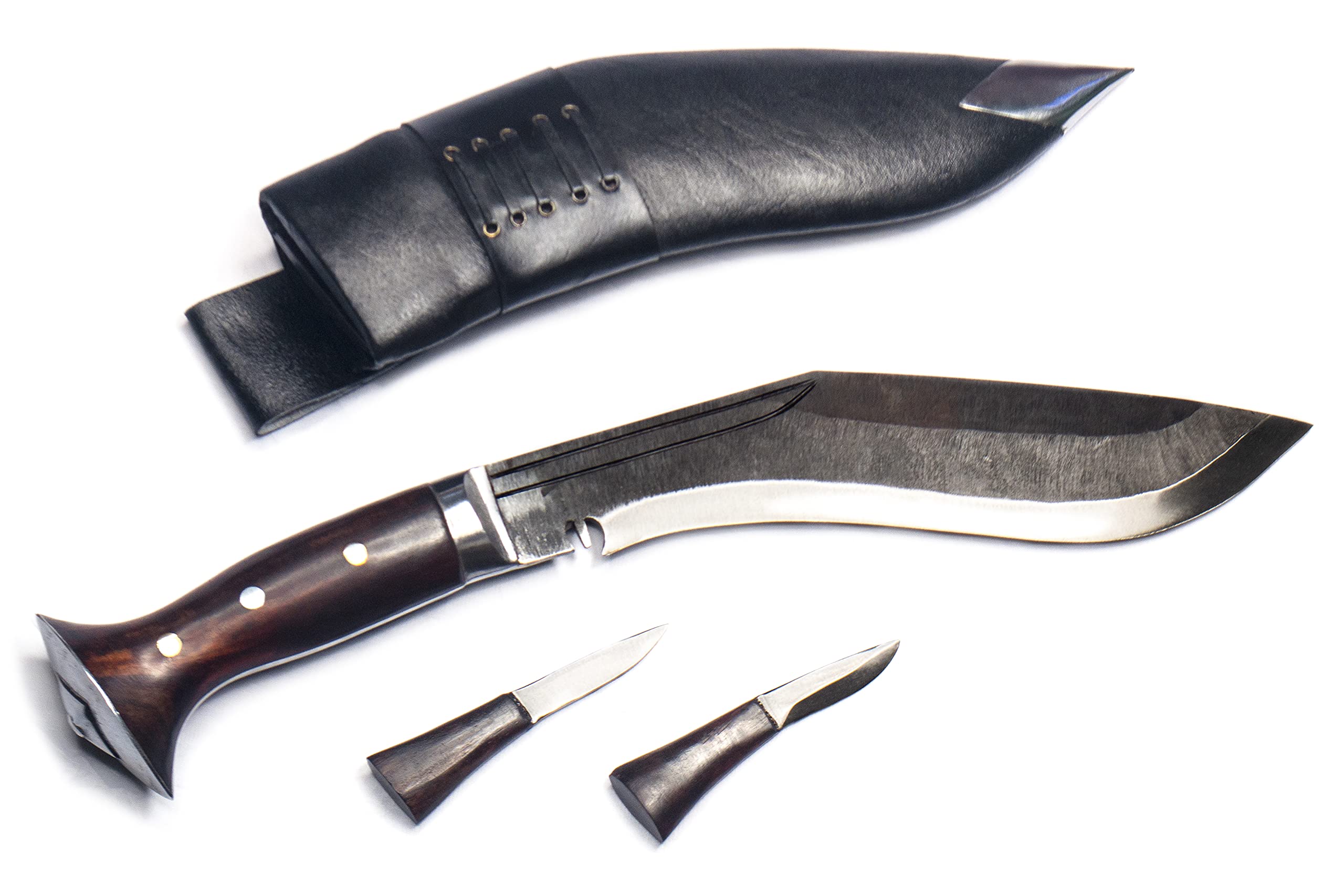 ESK GROUP Panawal Kukri Knife – 10 Inch Blade, 5 Inch Rosewood Handle with buffalo Leather Sheath and two small knives (Karda and Chakmak) - Handmade in Nepal