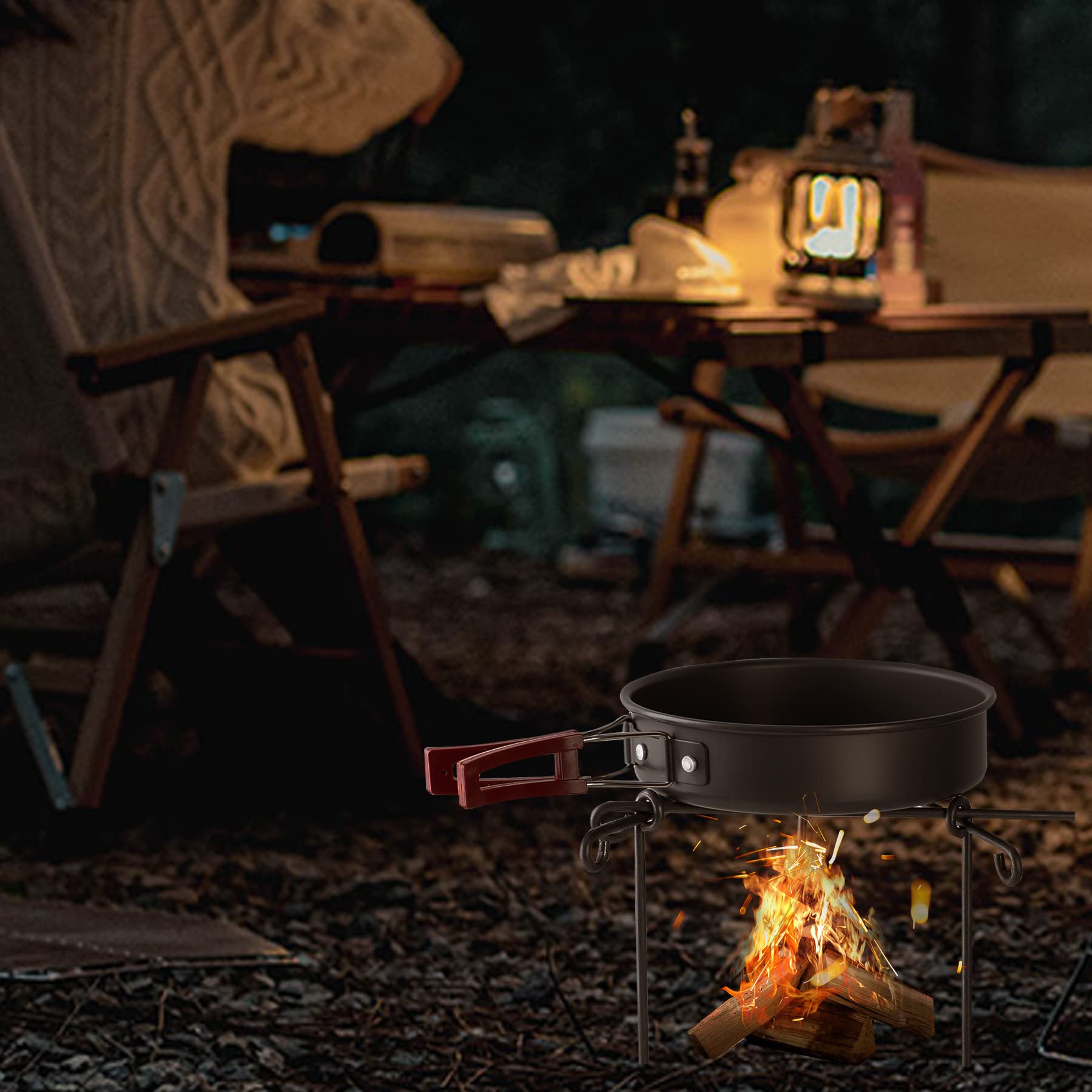 Camping Tripod Campfire Stand portable campfire,Over Fire Camp Grill with Carrying Bag for Outdoor Open Flame Cooking