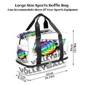 Rainbow Volleyball Sports Gym Bag with Shoes Compartment,Sport Ball Travel Duffel Bag for Men Women Boys Girls Teens Overnight Weekend Yoga Workout Bag Training Handbag