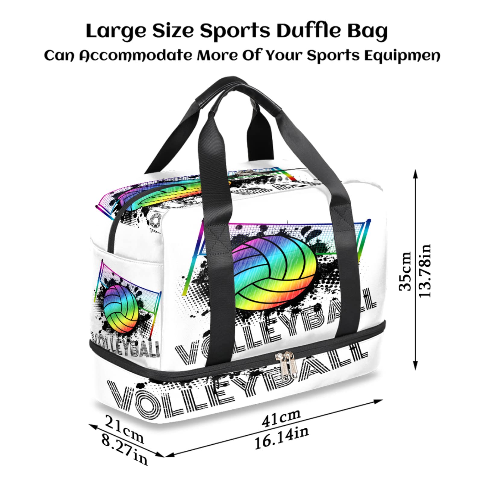 Rainbow Volleyball Sports Gym Bag with Shoes Compartment,Sport Ball Travel Duffel Bag for Men Women Boys Girls Teens Overnight Weekend Yoga Workout Bag Training Handbag