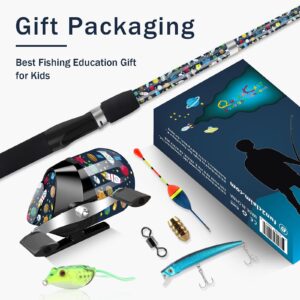 QudraKast Kids Fishing Poles for Boys Girls Under 10, Portable Telescopic Fishing Rod and Reel Combo kit with Spincast Fishing Reel Tackle Box, Universe Travel Pattern