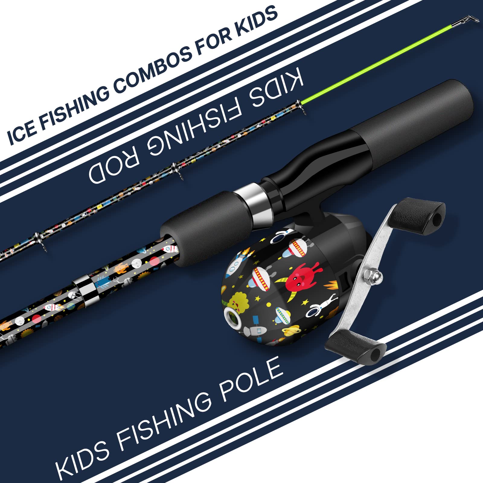 QudraKast Kids Fishing Poles for Boys Girls Under 10, Portable Telescopic Fishing Rod and Reel Combo kit with Spincast Fishing Reel Tackle Box, Universe Travel Pattern