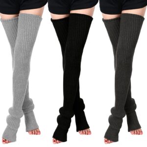 SATINIOR Leg Warmers 3 Pairs Thigh High Leg Warmers Knit Long Leg Warmers Warm Sweater Leg Warmers Women Leg Footless Socks(Black, Dark Grey, Light Grey)