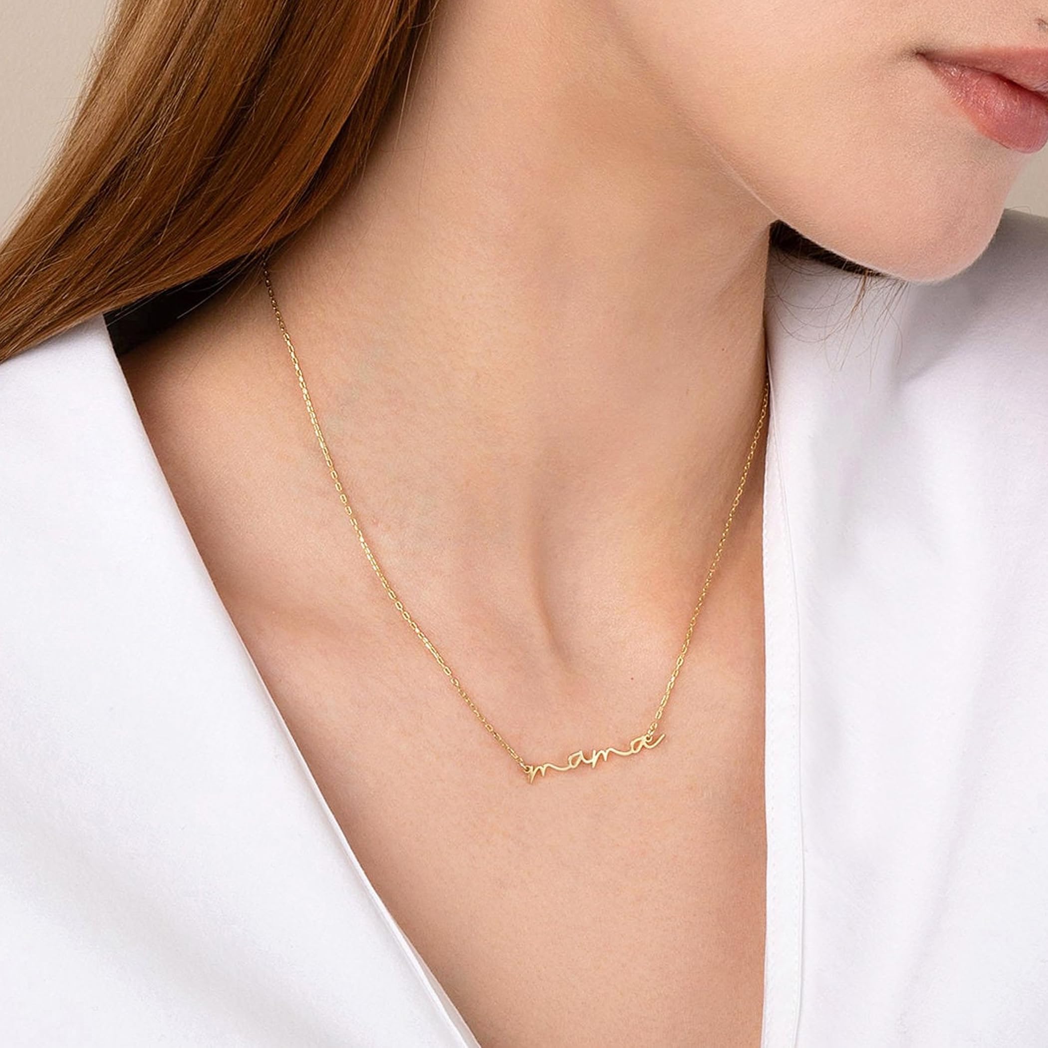 Dainty Small Mama Necklaces for Women - 18K Gold Plated Mom Chain Pendant Necklace for Mother's Day Gifts for Mom, New Mom Gifts