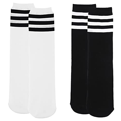 Gotneto Kids Soccer Socks Toddler Knee High Socks Cotton Boys Soccer Socks Stripes Knee High Tube Socks Uniform Sports Socks for Boys Girls Cute Kids Stockings White Black & Black White One Size