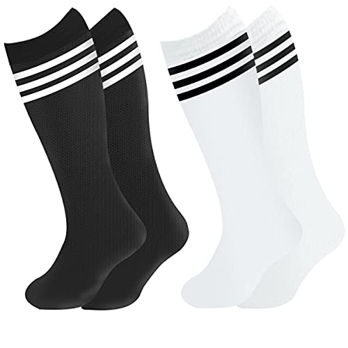 Gotneto Kids Soccer Socks Toddler Knee High Socks Cotton Boys Soccer Socks Stripes Knee High Tube Socks Uniform Sports Socks for Boys Girls Cute Kids Stockings White Black & Black White One Size