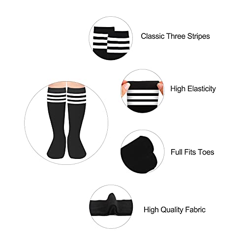 Gotneto Kids Soccer Socks Toddler Knee High Socks Cotton Boys Soccer Socks Stripes Knee High Tube Socks Uniform Sports Socks for Boys Girls Cute Kids Stockings White Black & Black White One Size