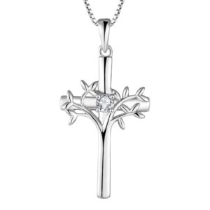 STARCHENIE Cross Necklace 925 Sterling Silver Tree of Life Pendant Crucifix Jewelry for Women