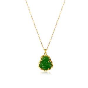 kicomvi gold plated laughing buddha pendant necklace green jade buddha necklace amulet jewelry for women men