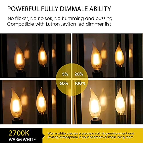 AMDTU E12 60 Watt Equivalent Frosted LED Candelabra Bulb Candle CA10 Chandelier Light Dimmable Small Base, Ideal for Dining Rooms, Living Rooms, and Porch, Long-Lasting Light for Cozy Indoor Settings