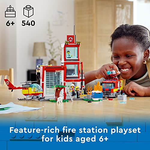 LEGO City Fire Station Set 60320 with Garage, Helicopter & Fire Engine Toys Plus Firefighter Minifigures, Emergency Vehicles Playset, Gifts for Kids Age 6 Plus