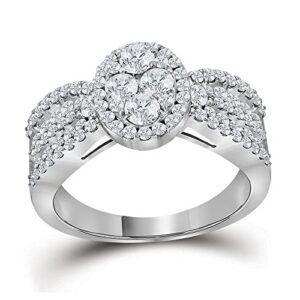 10kt white gold round diamond oval cluster bridal wedding engagement ring 1-3/8 cttw